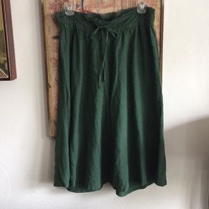 URBAN OUTFITTERS DAMSEL LINEN PANTS CROP BOHO  LACE WAIST HUNTER GREEN M